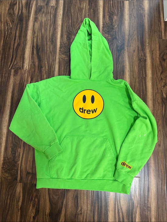 drew house Sweaters - drew house Neon Green Hoodie with Yellow Smiley Logo